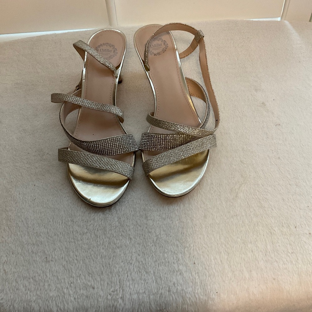 Gold Rhinestone Strappy Slingback Heels